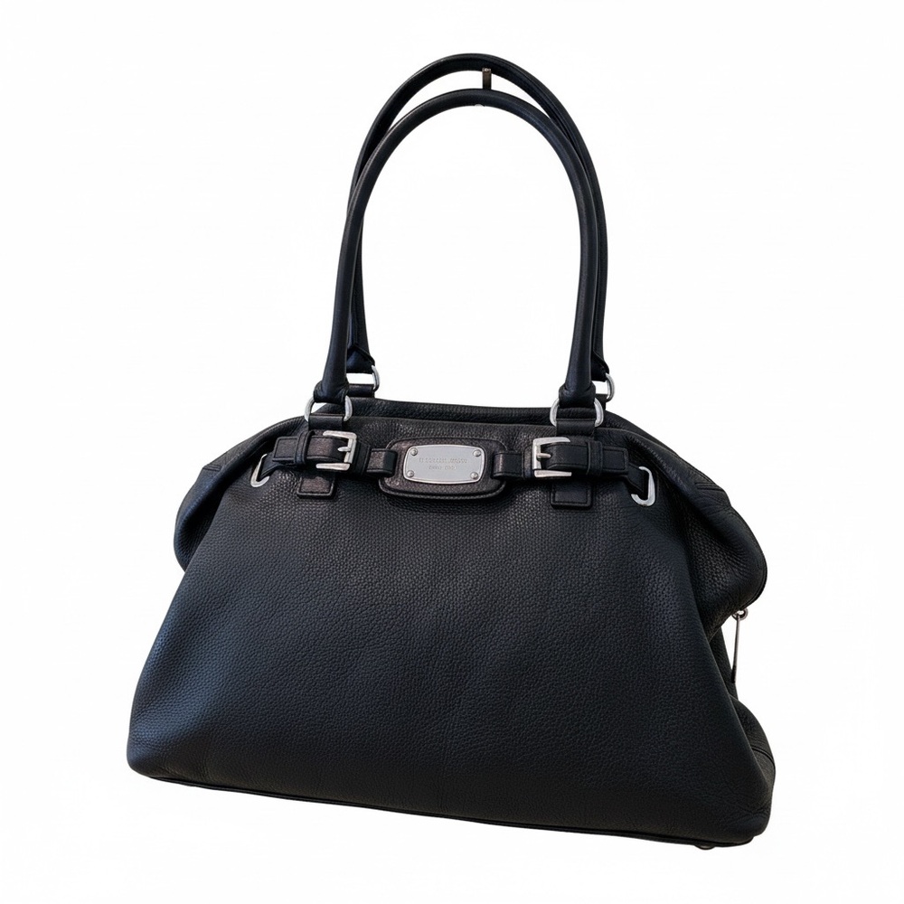 Michael Kors Black Leather Shoulder Bag with Buckle Accents